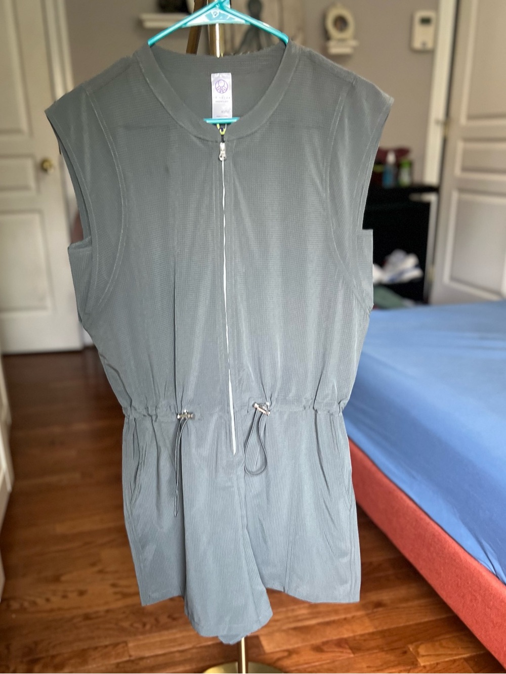 Te Verde Sleeveless Zip-Front Utility Romper in Slate Green